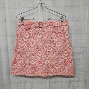 Pink Orange Boho Hippie Geometric Floral Belted Skort 10